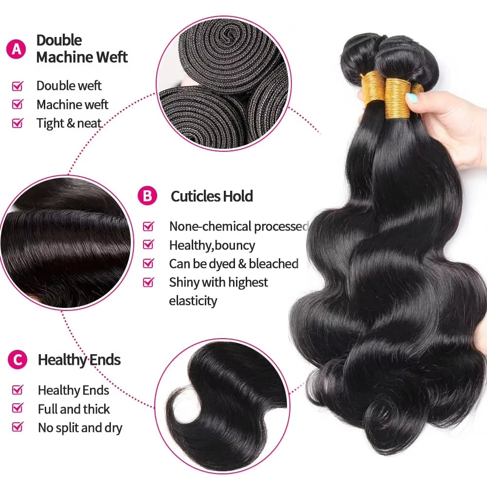 40Inch Body Wave Human Hair Bundles Brazilian Raw Human Hair 1/3/4 Bundles for Women 10A Thick Bundles 3 Days Delivery