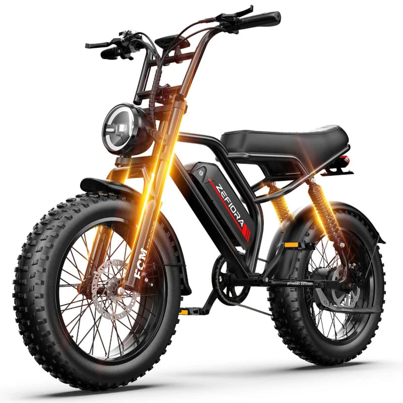 ZEFIORA 2000W Adult Electric Bike, 48V 20Ah 60 Miles Electric Bicycle,20" Fat Tire Full Suspension Electric Mountain Bike