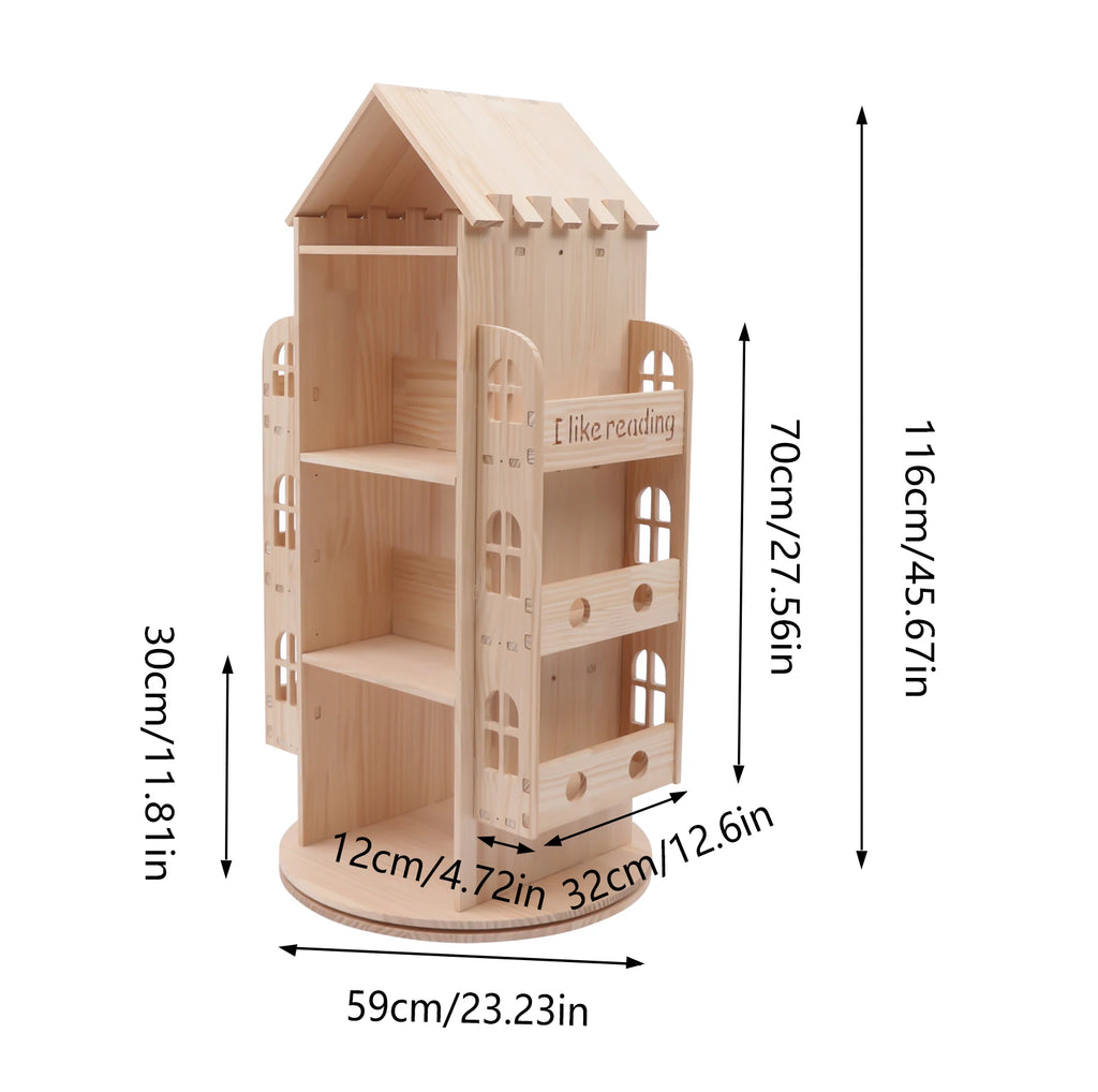 Rotating Bookshelf 360 Display Floor Standing Bookcase Storage Rack for Kids Children's Bookshelf, Book Display Stand, Wood Book
