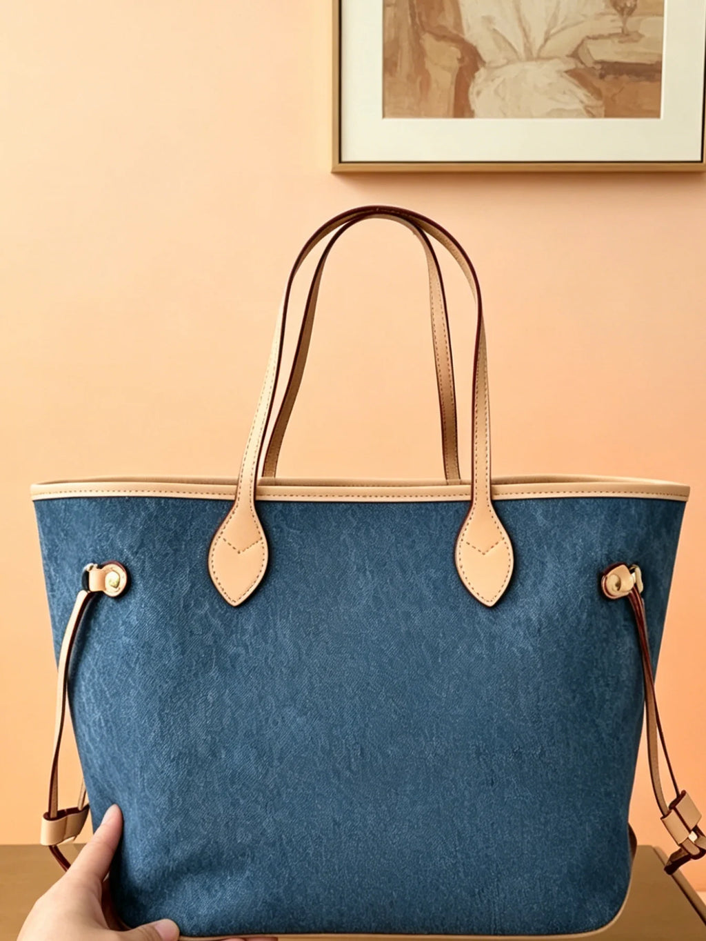 Women Casual Denim Tote Bag Lightweight Travel & Shopping Bag with Inner Pouch Size：31×28cm