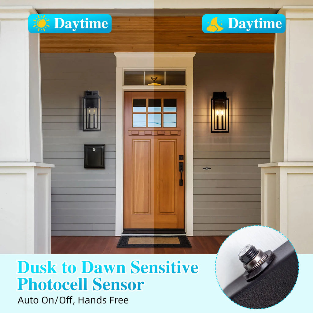 Dusk to Dawn Outdoor Wall Sconce Waterproof Wall Lantern 2-Lights, 20" Large Outside Modern Wall Mount Light, 1-Pack