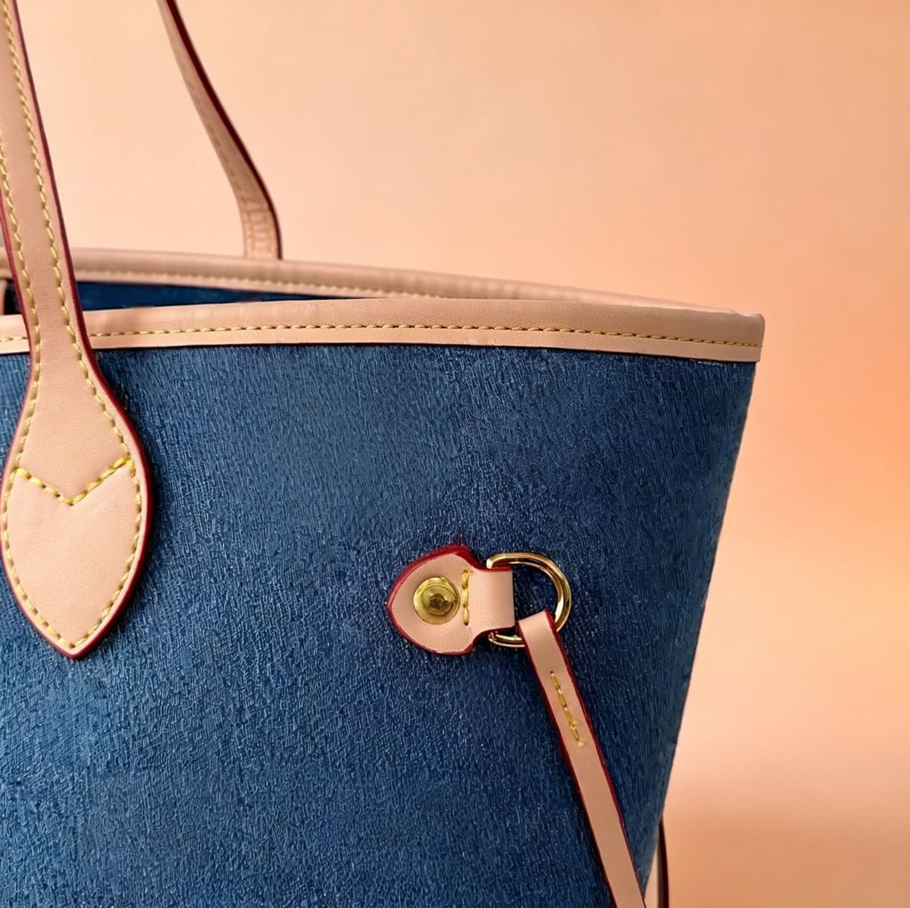Women Casual Denim Tote Bag Lightweight Travel & Shopping Bag with Inner Pouch Size：31×28cm