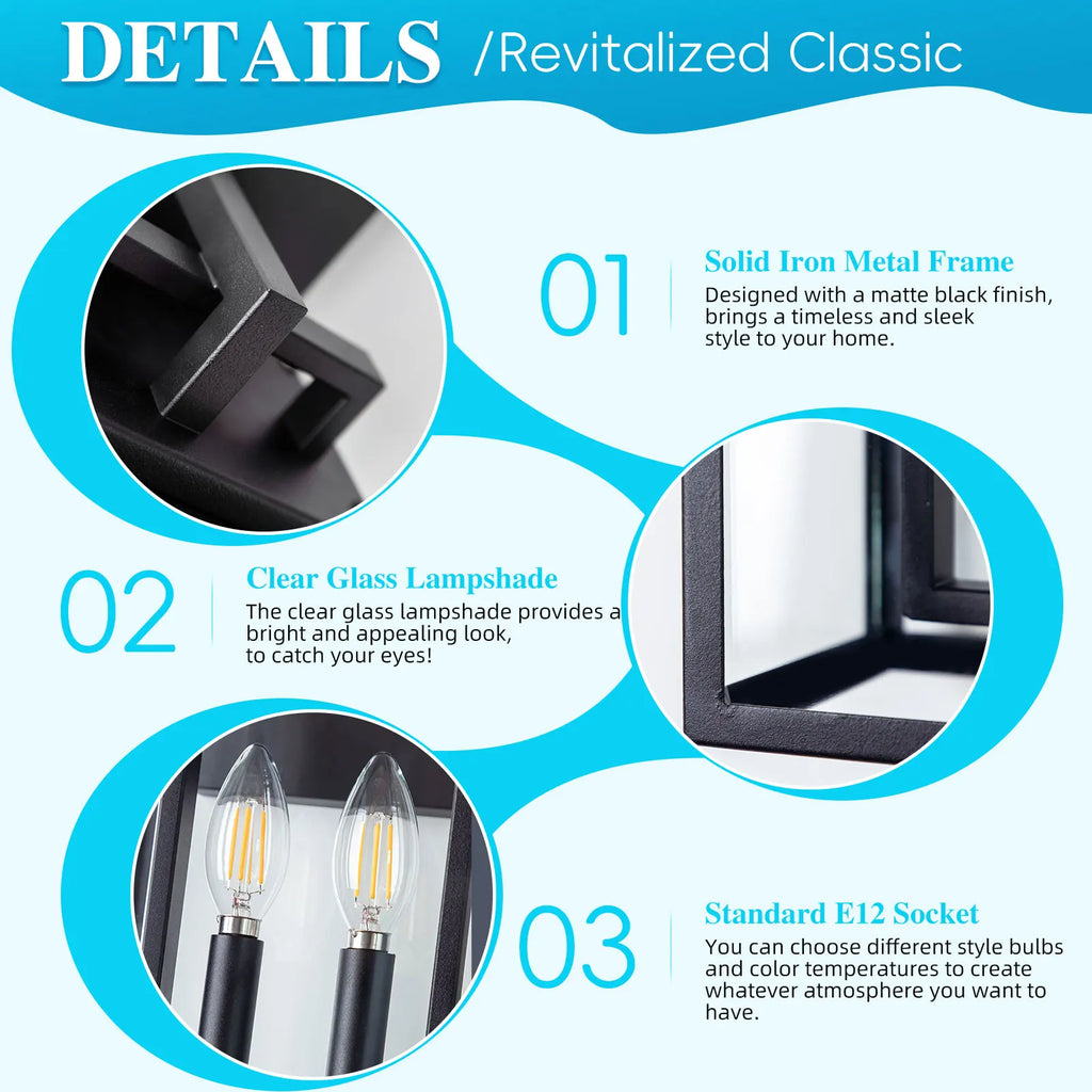 Dusk to Dawn Outdoor Wall Sconce Waterproof Wall Lantern 2-Lights, 20" Large Outside Modern Wall Mount Light, 1-Pack