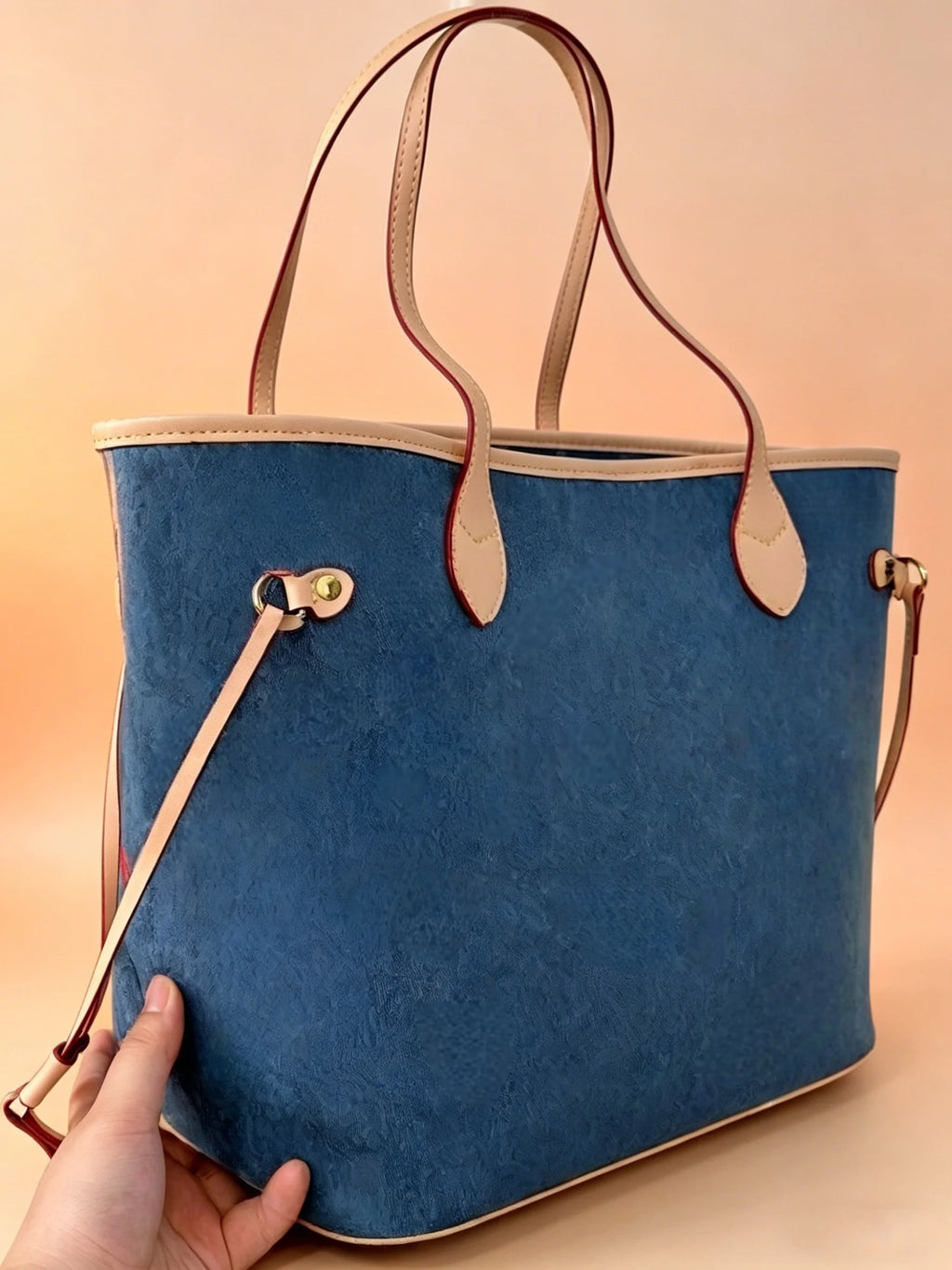 Women Casual Denim Tote Bag Lightweight Travel & Shopping Bag with Inner Pouch Size：31×28cm