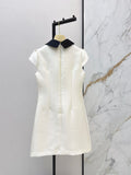 2026 New Color Block Lapel Puff Sleeve Dress Ladylike Style Suitable For commuting And parties Slim Waist Design