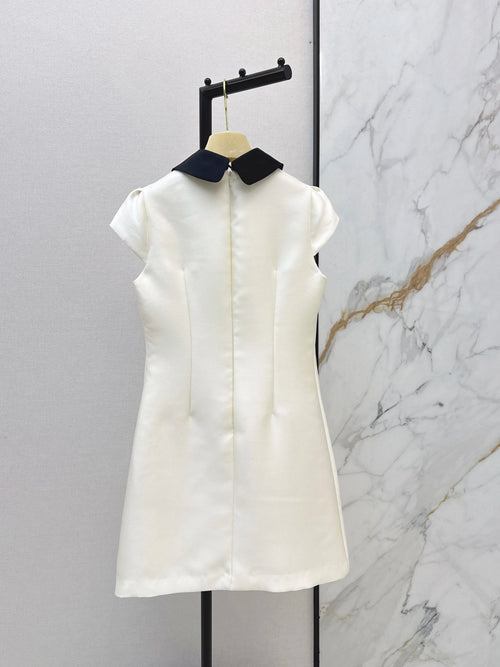 2026 New Color Block Lapel Puff Sleeve Dress Ladylike Style Suitable For commuting And parties Slim Waist Design