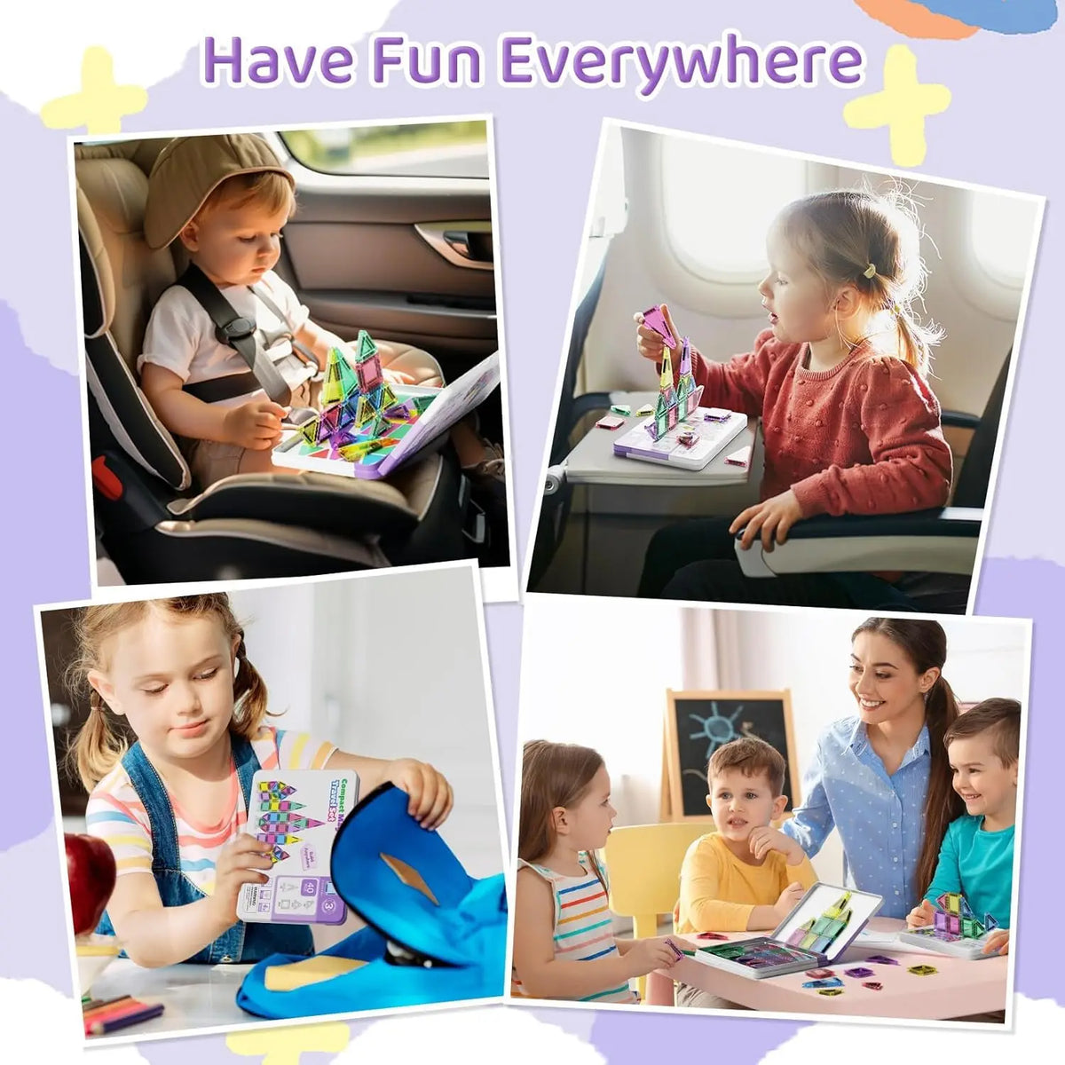 Hotfree Mini Magnetic Tiles Building Blocks 40PCS - Montessori Educational Magnet Travel Construction Set with Iron Storage Box