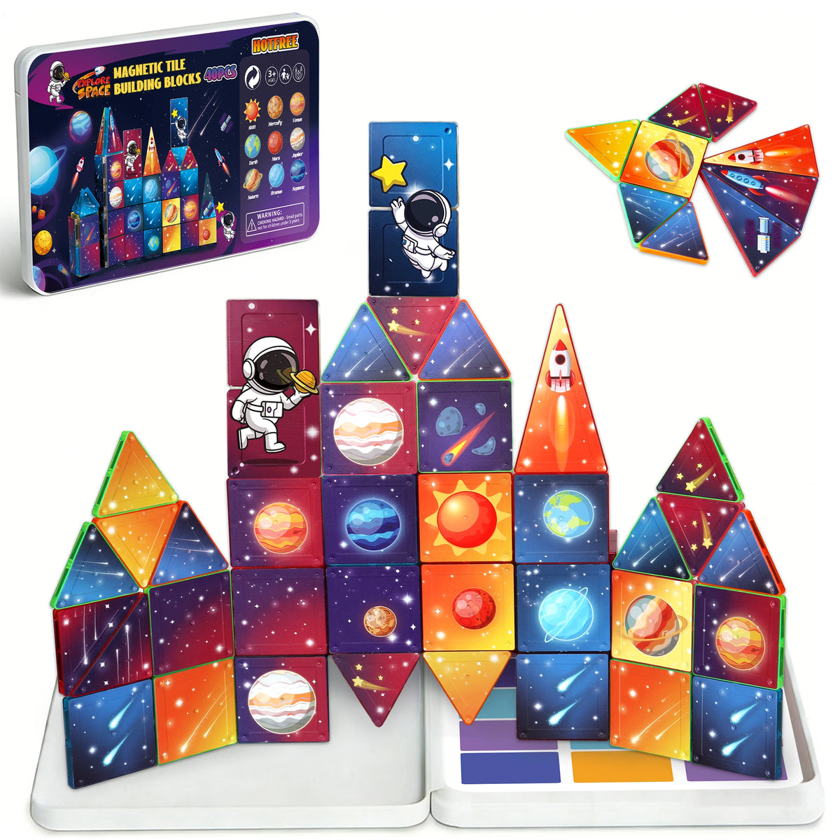 Hotfree Mini Magnetic Tiles Building Blocks 40PCS - Montessori Educational Magnet Travel Construction Set with Iron Storage Box