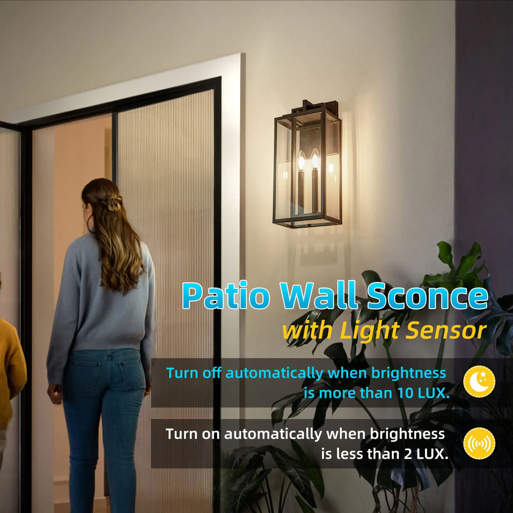 Dusk to Dawn Outdoor Wall Sconce Waterproof Wall Lantern 2-Lights, 20" Large Outside Modern Wall Mount Light, 1-Pack