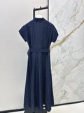 2026 Spring/Summer New Classic Embroidered Waist-cinching V-neck Denim Dress For Women Slim Fit And Elegant Long Dress
