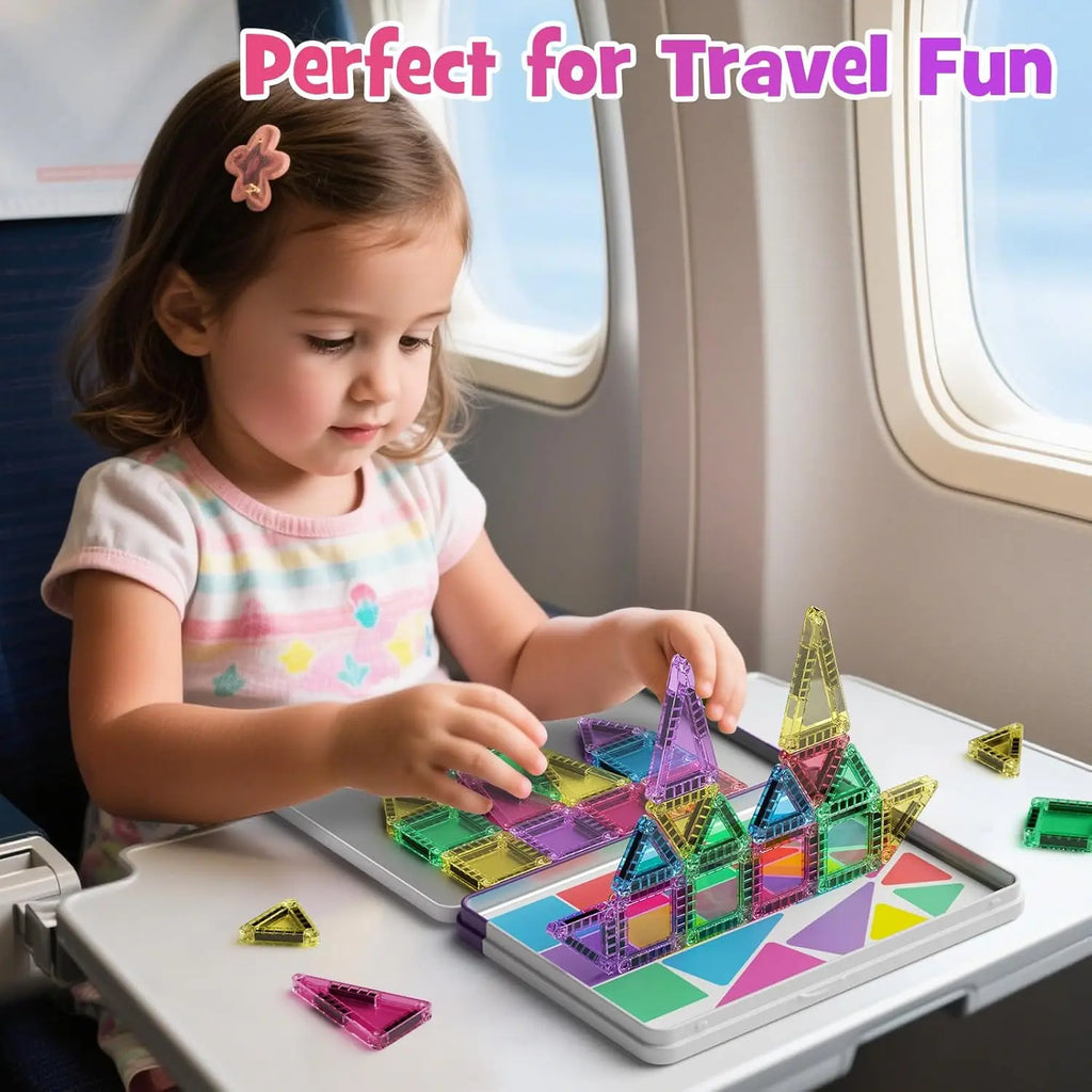 Hotfree Mini Magnetic Tiles Building Blocks 40PCS - Montessori Educational Magnet Travel Construction Set with Iron Storage Box