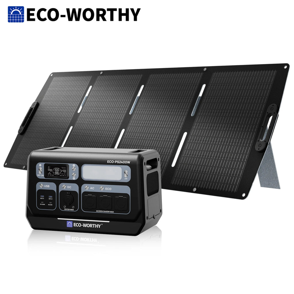 ECO-WORTHY  200W Portable Solar Panel and PS 2400W Power Station 2048Wh LiFePO4 Battery, for RV  Off Grid