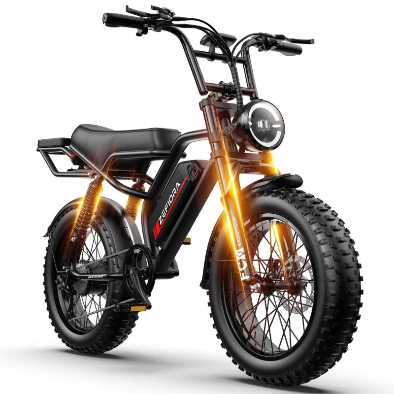 ZEFIORA 2000W Adult Electric Bike, 48V 20Ah 60 Miles Electric Bicycle,20" Fat Tire Full Suspension Electric Mountain Bike