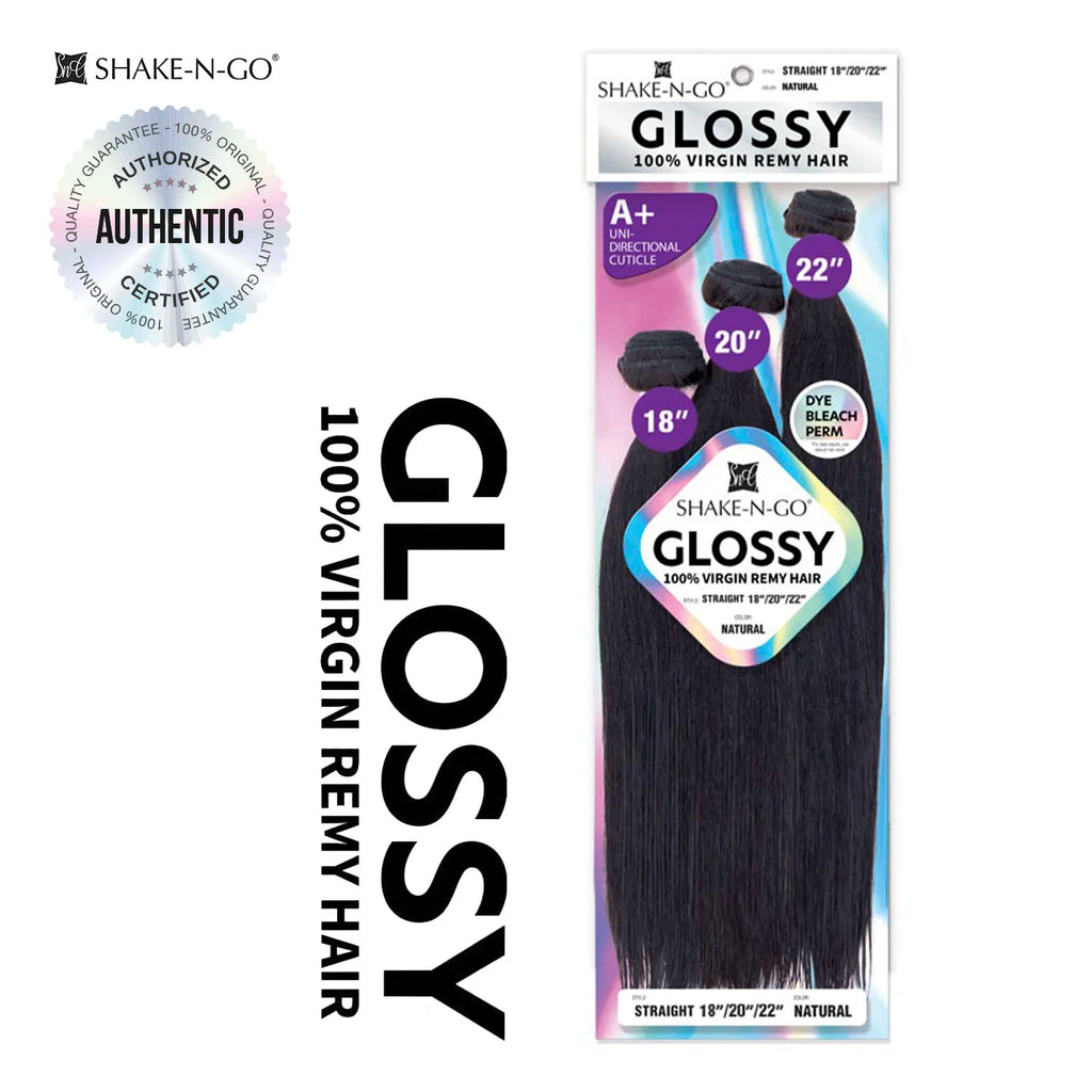 Shake-N-Go Glossy Virgin Remy Hair Weave 3 Bundles Straight – Natural Shine, Full Volume, Soft Texture, Easy to Style