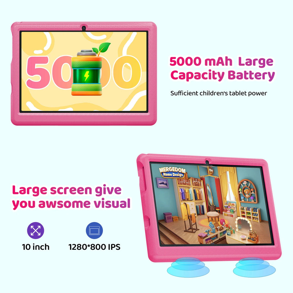 KT1006 10.1 Inch Kids Tablet 6GB RAM 64GB ROM and 128GB SD Expansion 5000mAh Battery, HD Dual Camera Parental Control System