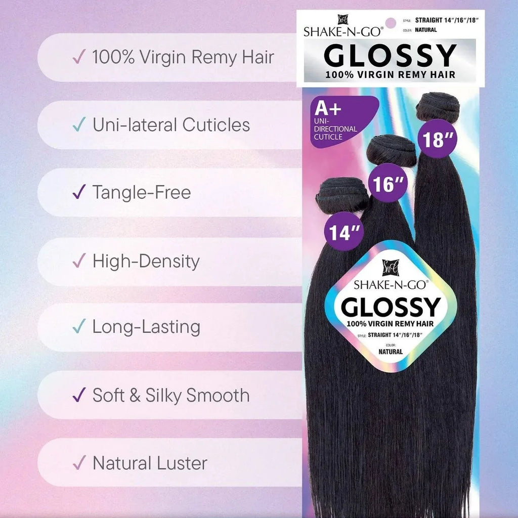 Shake-N-Go Glossy Virgin Remy Hair Weave 3 Bundles Straight – Natural Shine, Full Volume, Soft Texture, Easy to Style