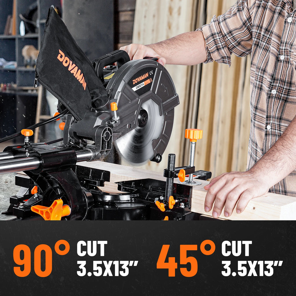 DOVAMAN 10″ Sliding Compound Miter Saw, Power Tool, Laser Guide, 3 TCT Blades, 5000/3200RPM, 0–45° Bevel