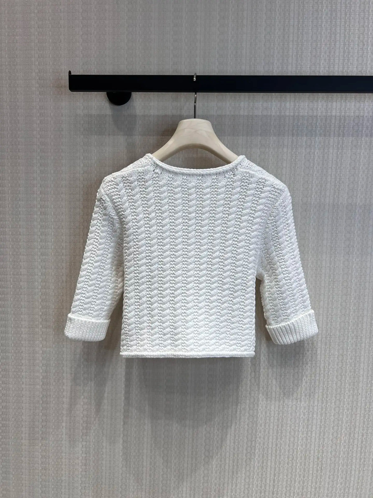 2026 Early Spring New Style Beachwear Style Openwork Twisted Knit Buttoned Short Sleeve Blouse For Women