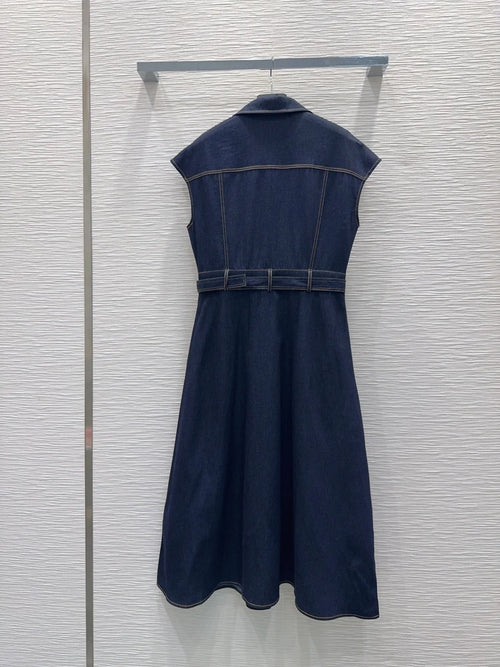 2026 Early Spring New Short-Sleeved Pure Cotton Blue Belt Single-Breasted Denim Dress/Shirt Dress For Women