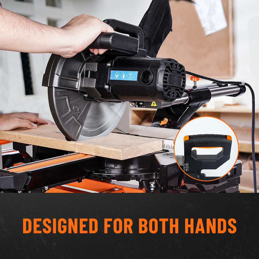 DOVAMAN 10″ Sliding Compound Miter Saw, Power Tool, Laser Guide, 3 TCT Blades, 5000/3200RPM, 0–45° Bevel
