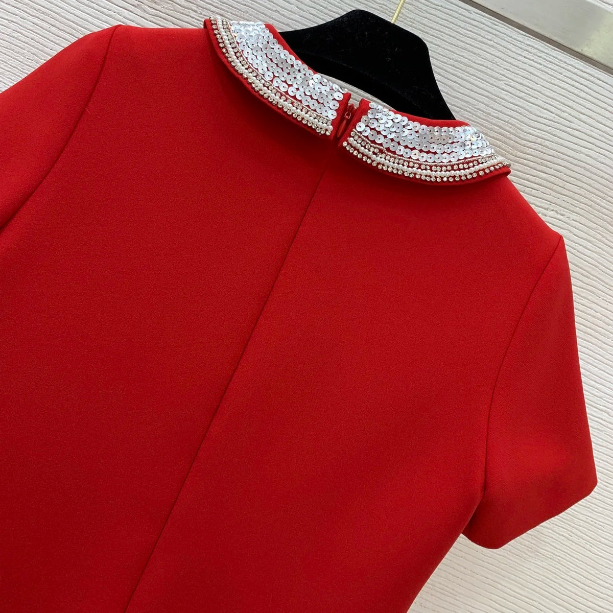 2026 Women Dress Summer New Style Fashionably Simple With Diamond Set Sequins Round Neck Short Sleeve Straight Skirt