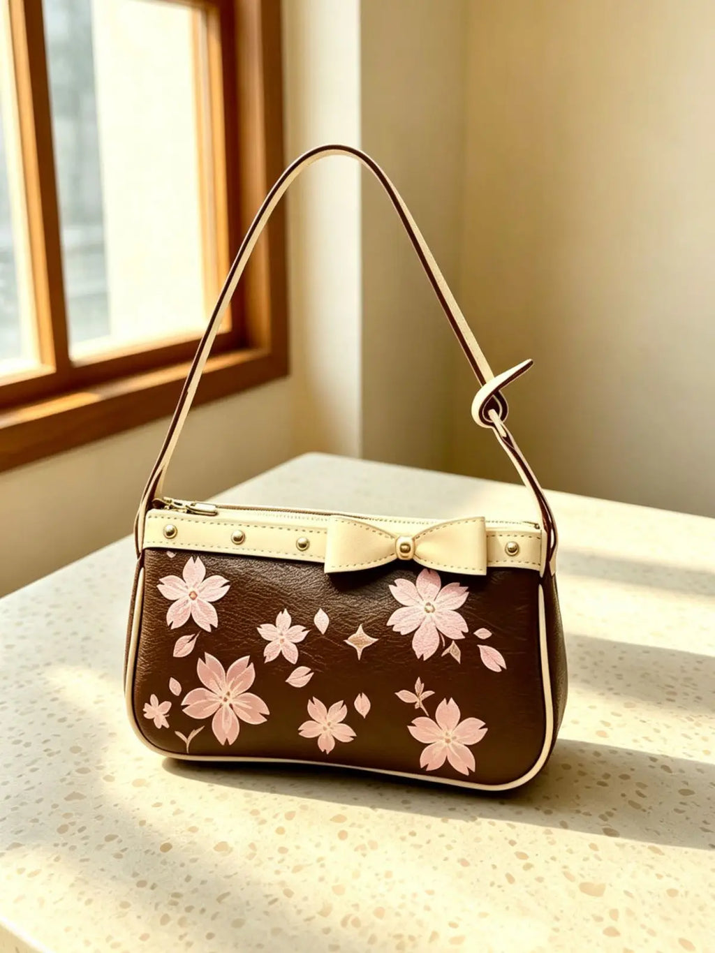 Women's Cute Bow Canvas Shoulder Bag 2026 New Fashion Floral Pattern Handbag High Quality Underarm Bag (Size: 22-13-4cm) LY1