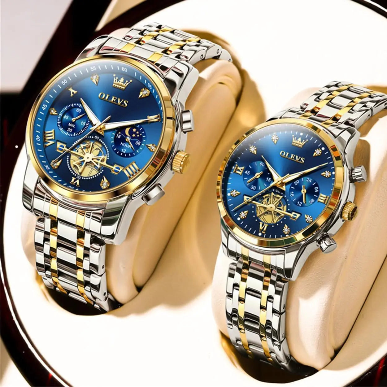 His and Her Matching Couple Watch Set with Diamond Accents, Romantic Valentine's Day Gift for Men and Women