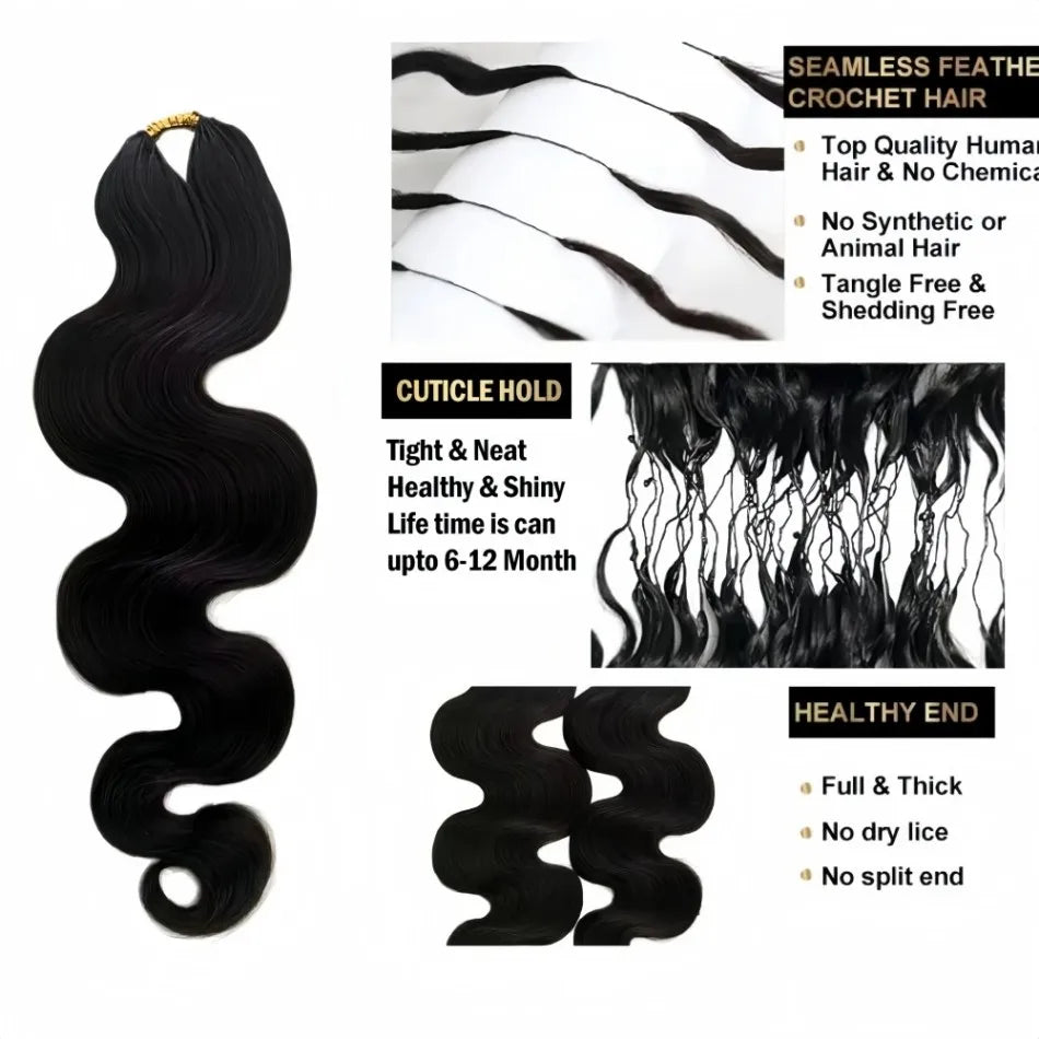 Body Wave Crochet Human Hair Bundles 5 Packs Brazilian Weave Pre-Separated Virgin Feather Hair Extensions Crochet Hair For Women