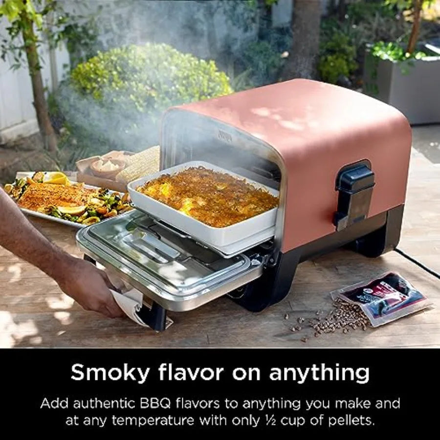 Woodfire Outdoor Pizza Oven 8-in-1 Portable Electric Roaster Oven Heats up to 700F with 5 Artisan Pizza Settings Integrated BBQ