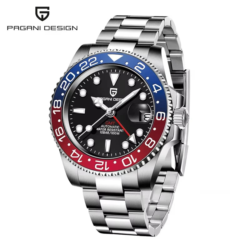40mm GMT Men Watch PAGANI DESIGN Top Brand 1662 Mechanical Wristwatch Luxury Business 100M Waterproof Automatic Watches for Men