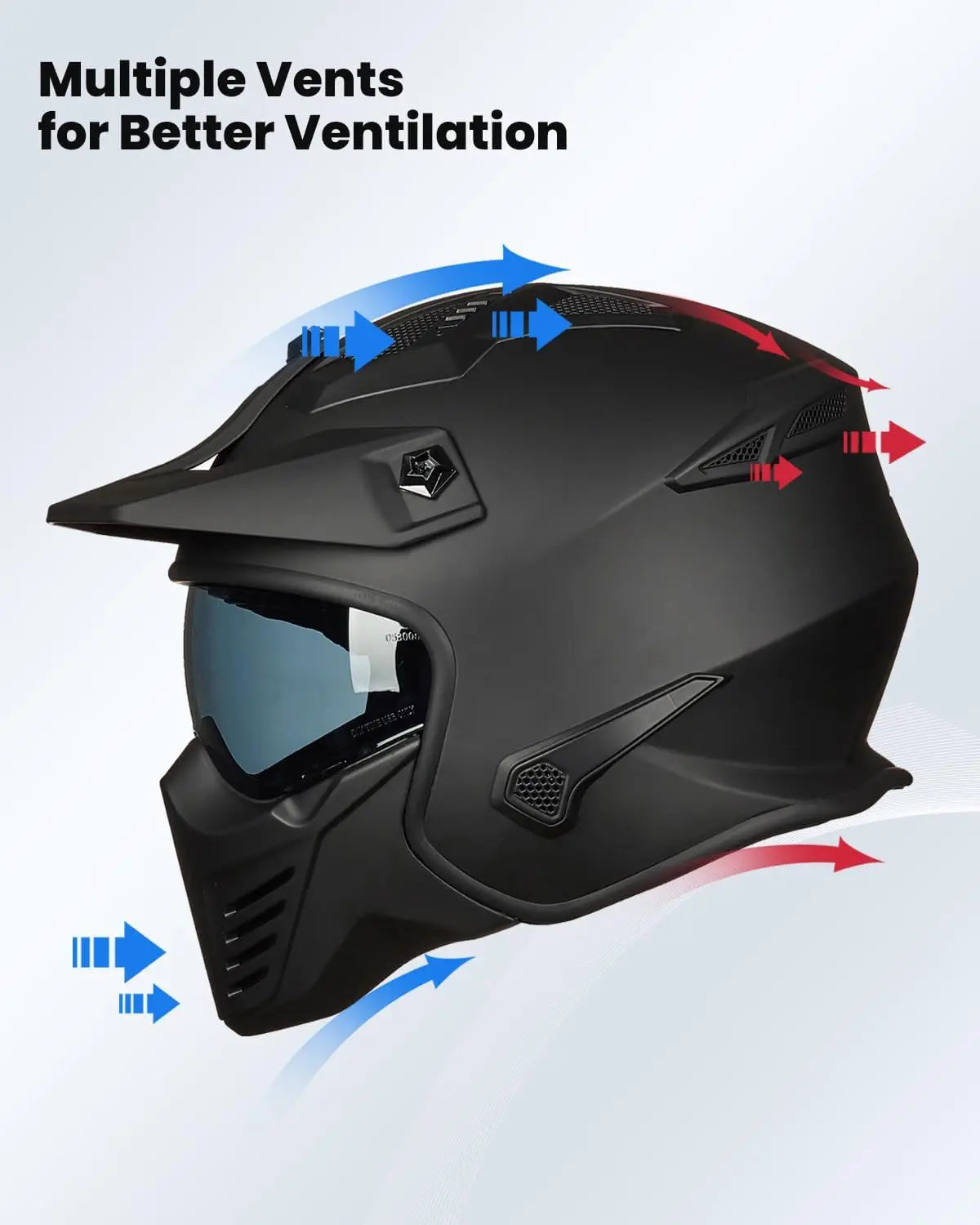 Open Face Motorcycle Helmet for Dirt Bike ATV Scooter DOT Certified Matte Black