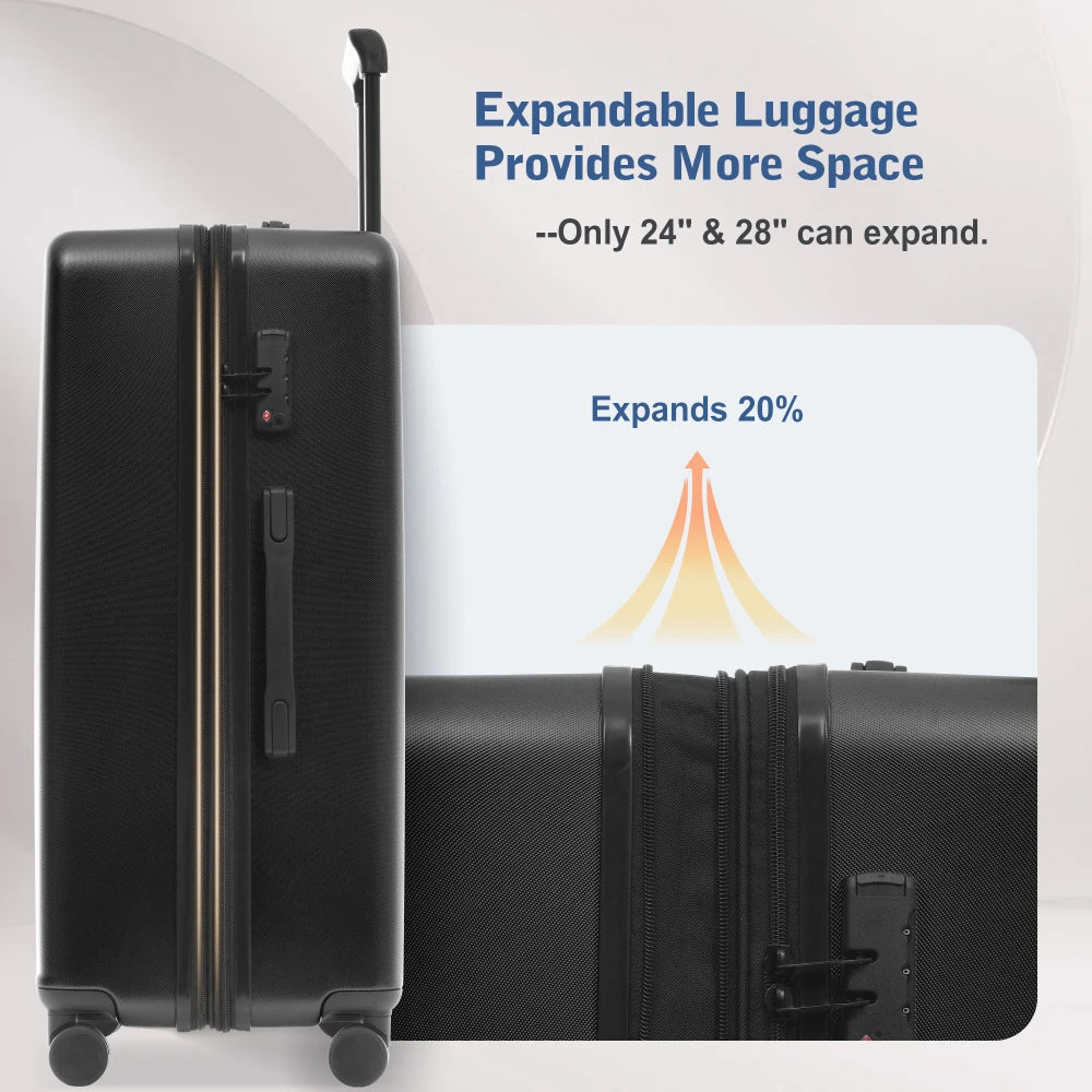 20/24/28" Hardside Front Opening Expandable Luggage Set 5PCS with Double Spinner Wheels USB Port TSA Lock