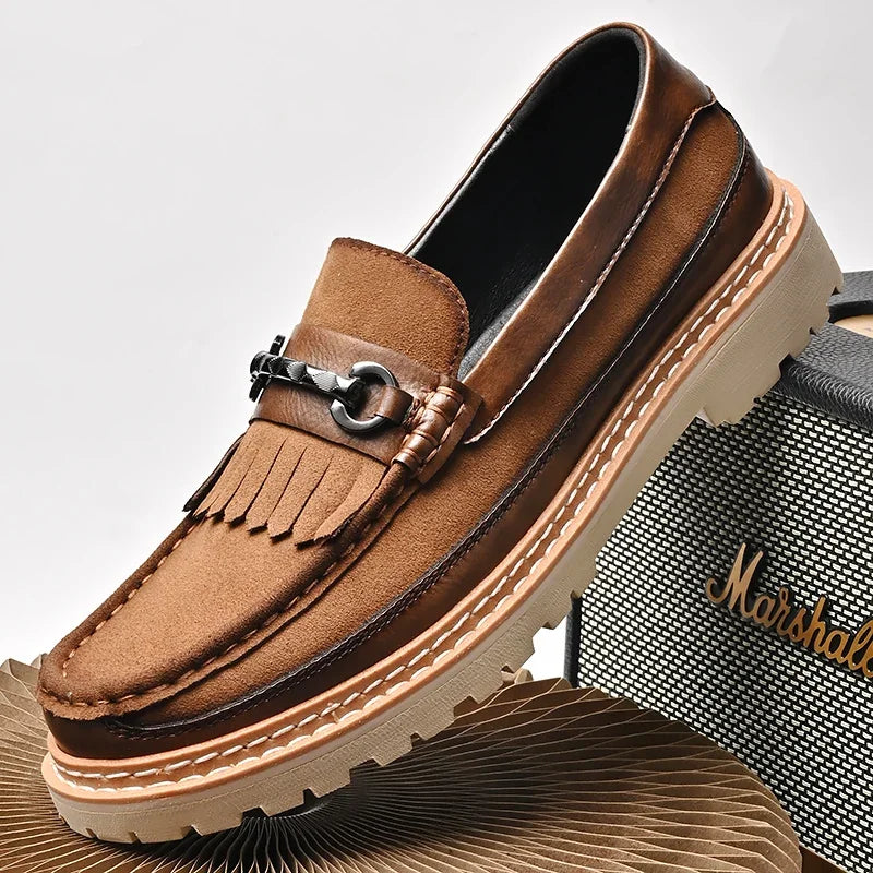 Men's Retro Brown Moccasins: Premium Classic Style, Versatile Formal Business & Banquet Footwear