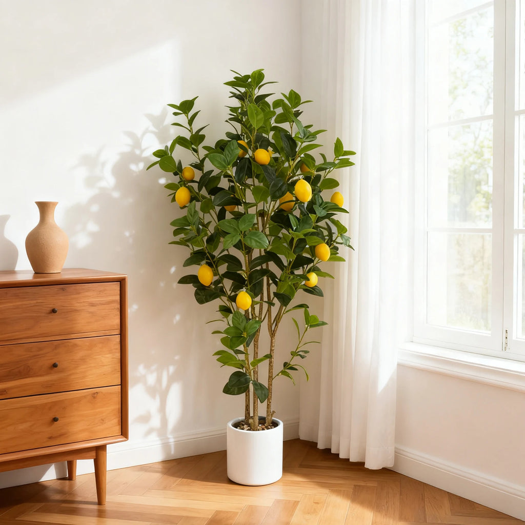 2-Pack 4FT Artificial Lemon Tree That Look Real, Faux Lemons Citrus Plants with Yellow Fake Lemons Fruits, Trees for Home Office