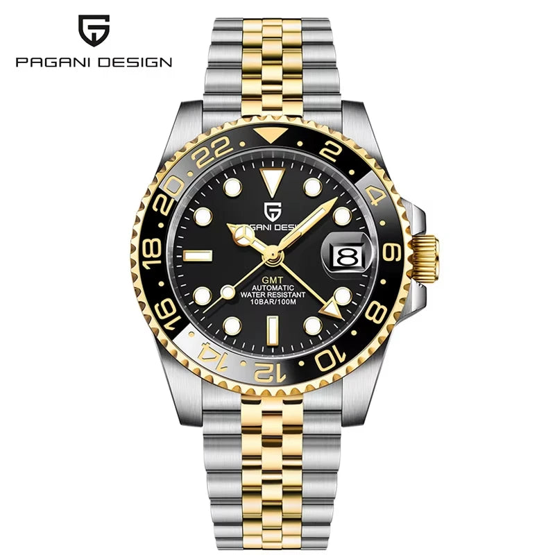 40mm GMT Men Watch PAGANI DESIGN Top Brand 1662 Mechanical Wristwatch Luxury Business 100M Waterproof Automatic Watches for Men