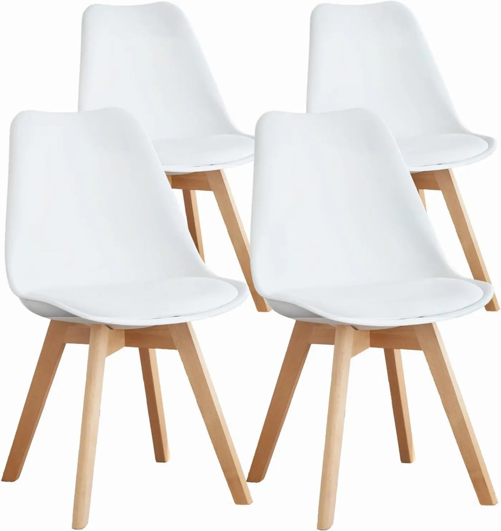 Set of 4 Modern Dining Chairs with Wood Legs and PU Leather Cushion for Kitchen Living Room