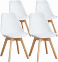 Set of 4 Modern Dining Chairs with Wood Legs and PU Leather Cushion for Kitchen Living Room