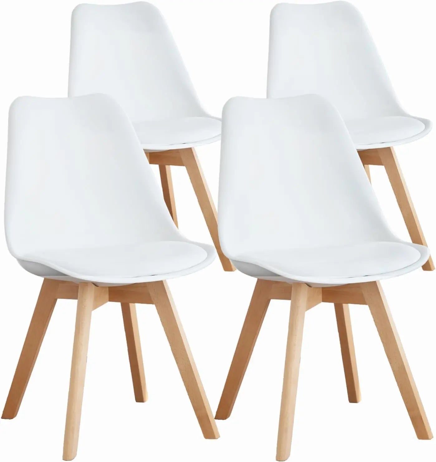 Set of 4 Modern Dining Chairs with Wood Legs and PU Leather Cushion for Kitchen Living Room