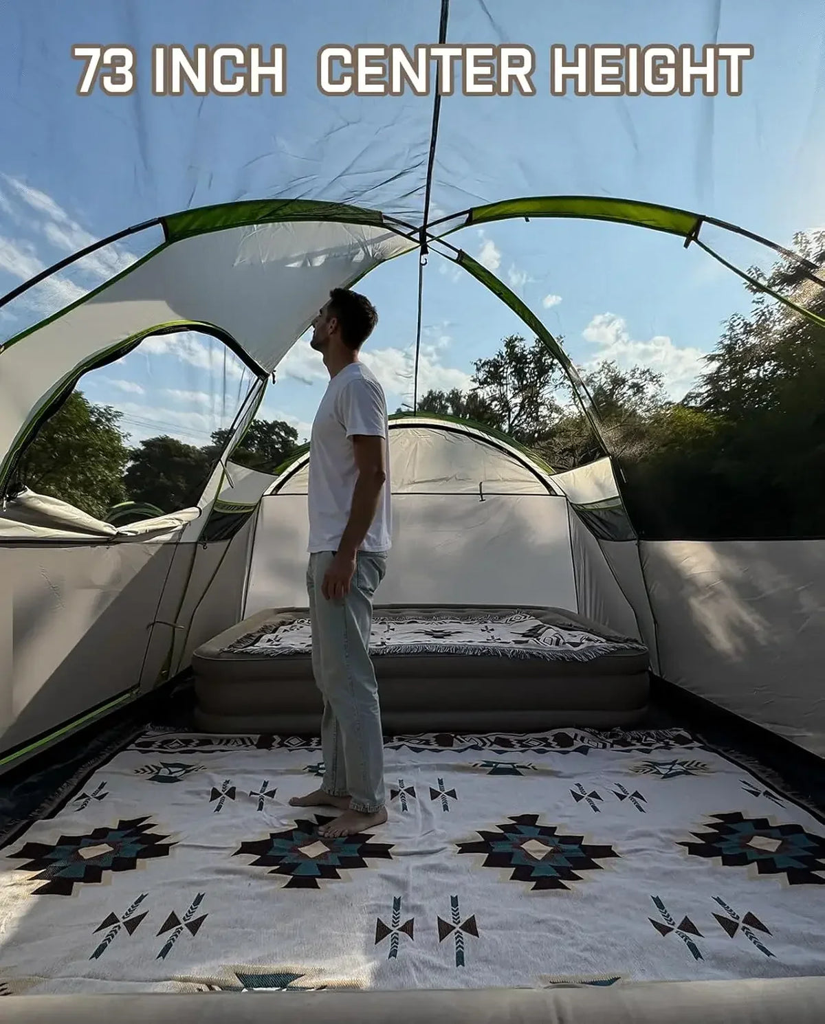 8 Person Larger Extended Dome Camping Tent with 3 Rooms, Waterproof Semi-Freestanding Family Outdoor Tent with Spacious Interior