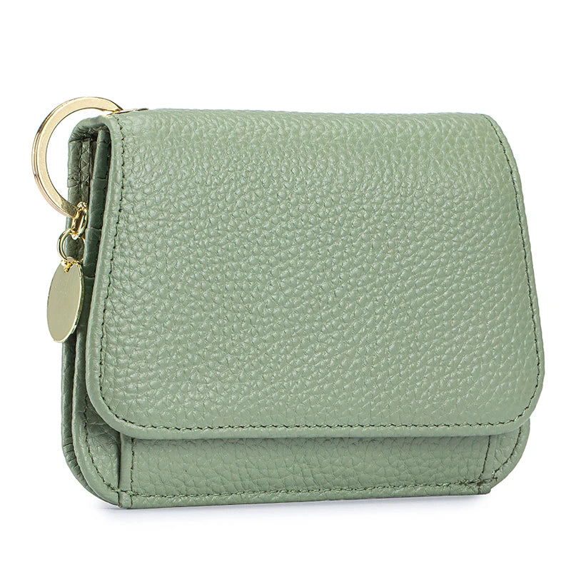 Women Genuine Leather Slim TriFold Wallet Credit Card Holder With Zipper Coin Pouch, ID Window & Keychain