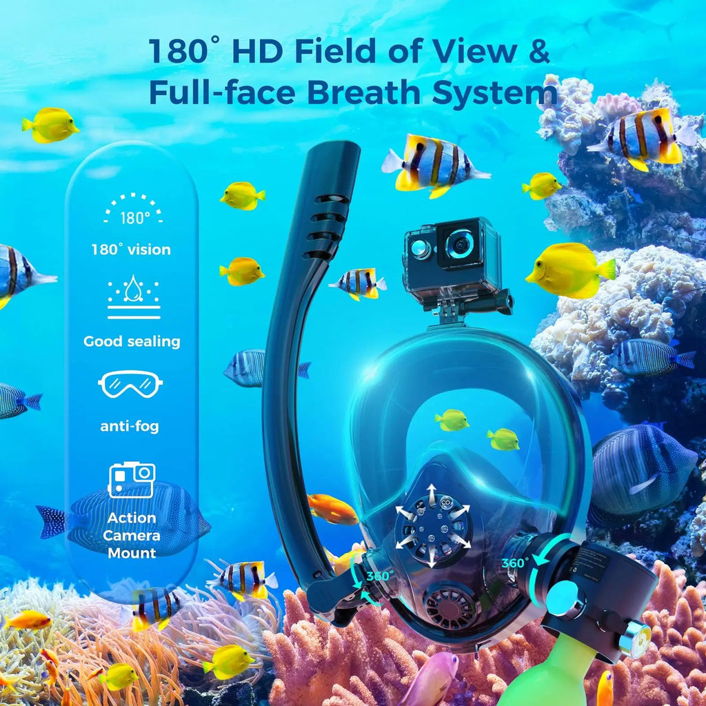 Mini Scuba Tank with Full Face Mask,0.5L Lung Tank Sub Mask Combo -6-10 Mins Underwater Breathing System, Portable Scuba Gear