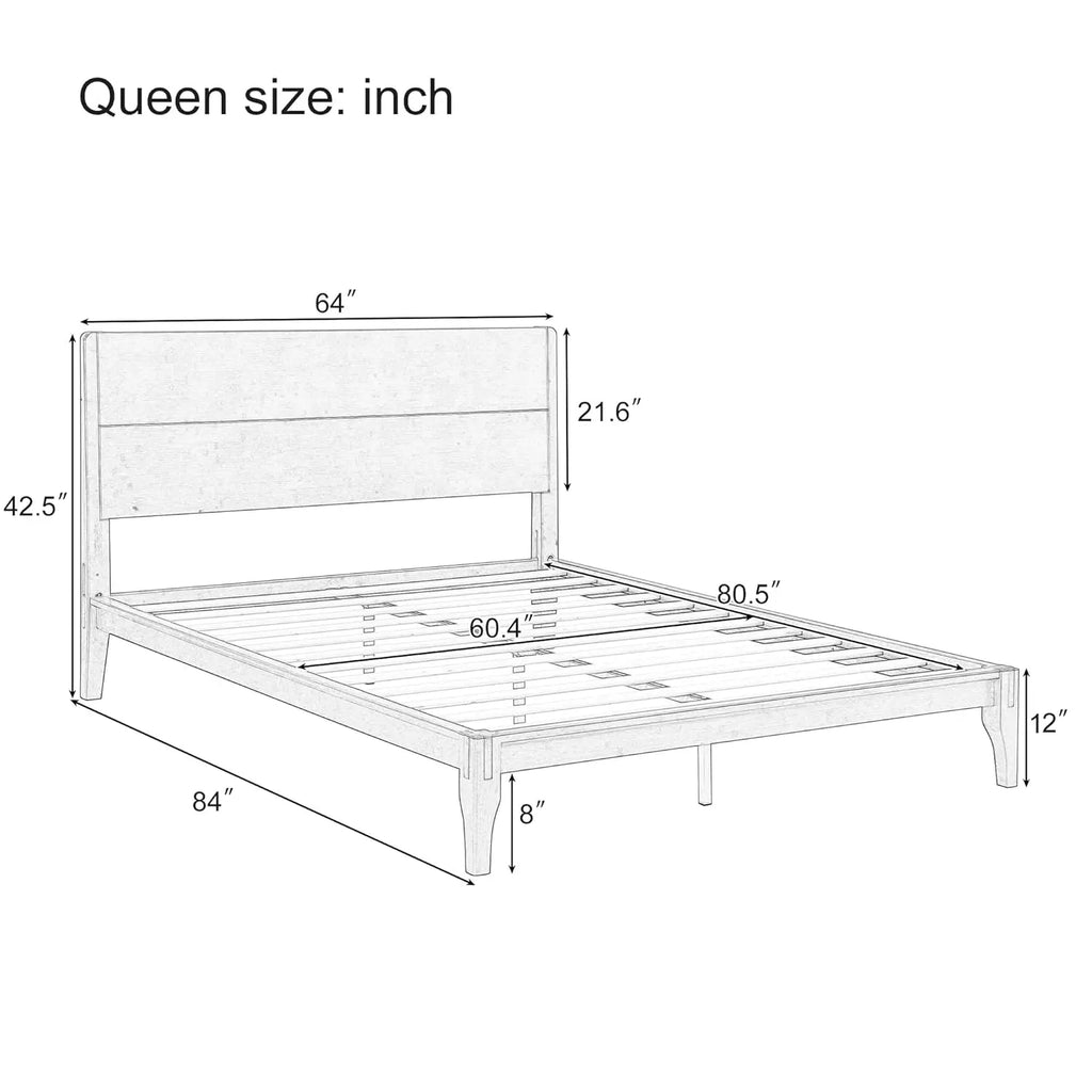 Mid Century Queen Size Bed Frame with Headboard, Bamboo Wood Queen Platform Bed with Slat, Heavy Duty Steel Center, Customized