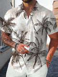 Men's Short Sleeve Button-Down Shirt with Palm Tree Print, Casual Vacation Style