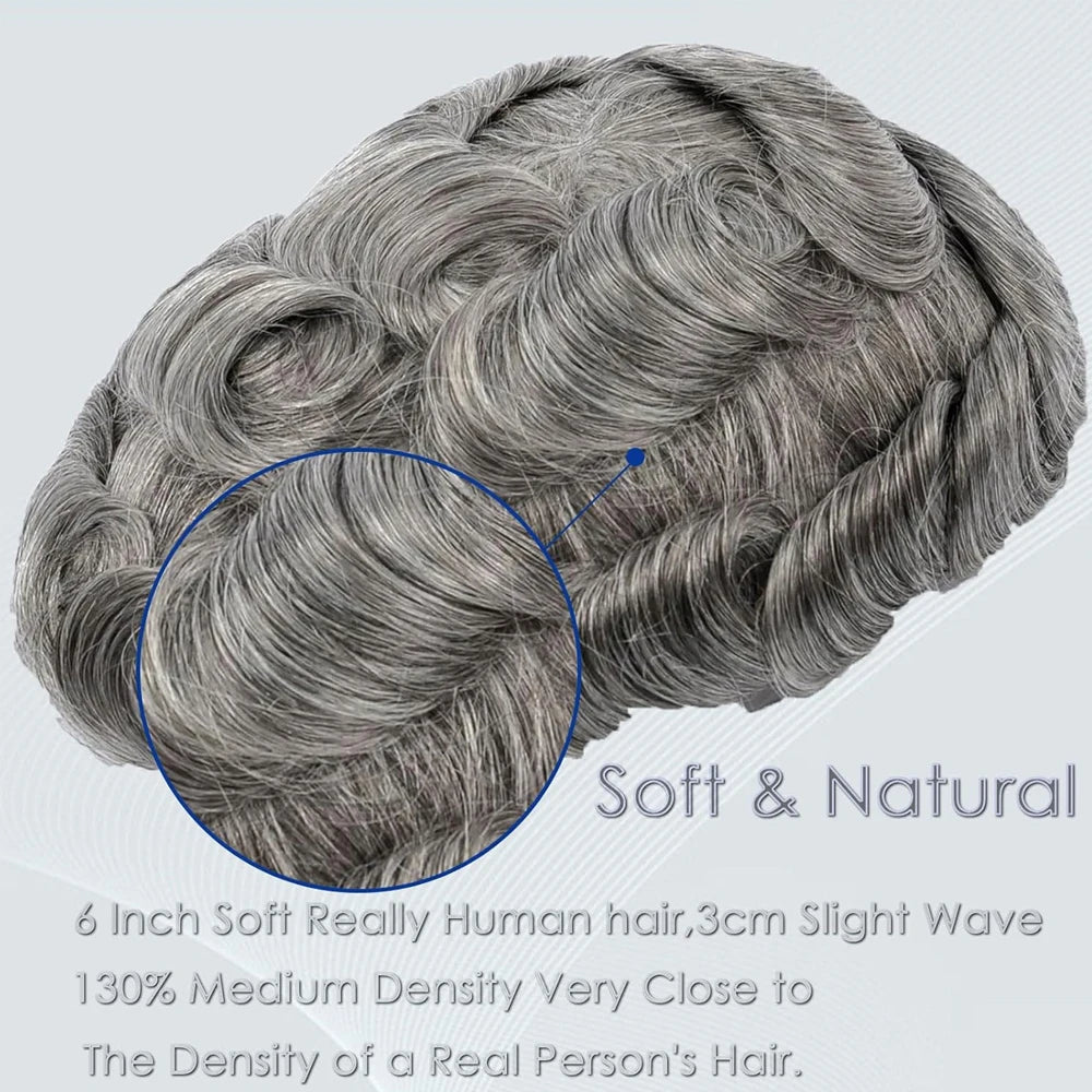 【TIMIA】Men's Wigs Human Hair PU Material Skin System #1B65 for Christmas and Halloween Natural Wave 130% 8''x10'' 0.1 Toupee