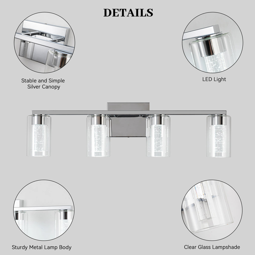 4-Light 16w Bathroom Lighting Fixtures Over Mirror With Clear Glass Shade Bathroom Vanity Light Led Bathroom Lights Over Mirror