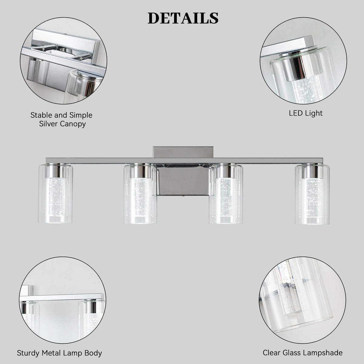 4-Light 16w Bathroom Lighting Fixtures Over Mirror With Clear Glass Shade Bathroom Vanity Light Led Bathroom Lights Over Mirror
