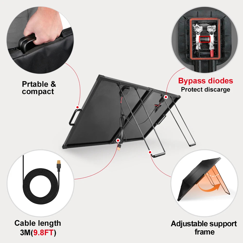 【Completely upgraded】DOKIO 100W Portable Foldable Solar Panel Kit | For Camping/RV/Emergency | Includes 12V Controller