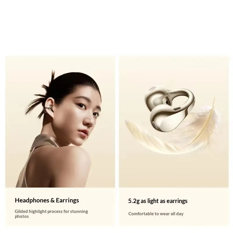 Oppo Enco Clip2 Open Ear Wireless Bluetooth Earphones Ear Jewelry 5.2 Grams Ultra Light Gold Plated All Day Comfort Adults
