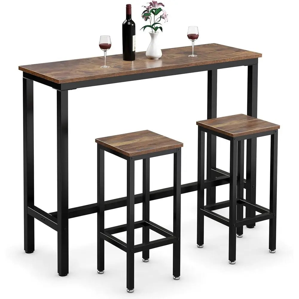 Rustic Brown 39.5 Pub Table with 2x 28 Counter Height Stools, Breakfast or Bistro Dining Set