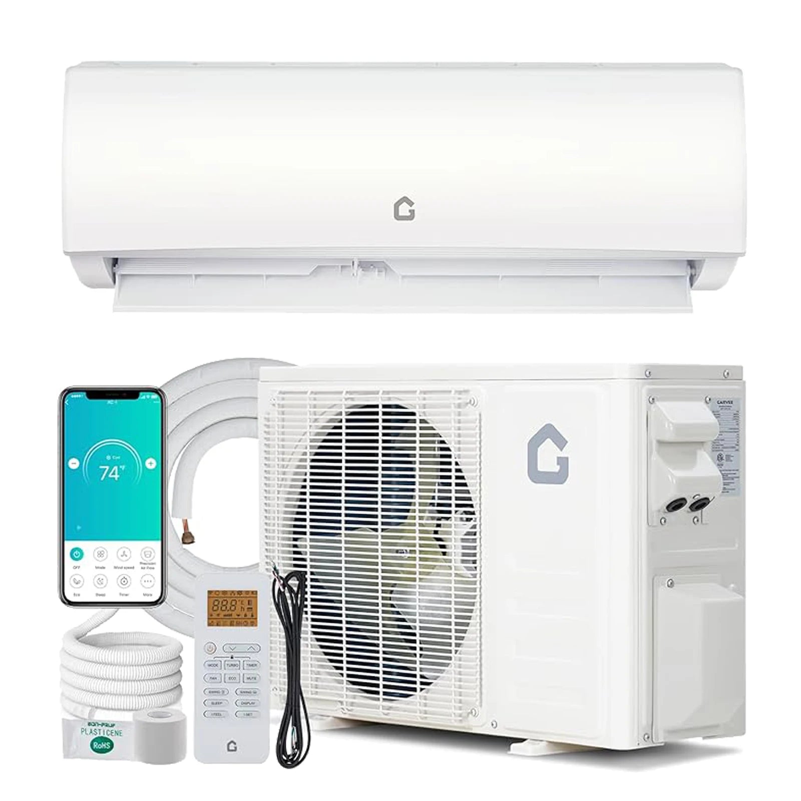 9000 BTU Mini Split Air Conditioner Heat Pump System, WiFi Enabled 20 Seer2 208V/230V Ductless Cooling up to 450 S q. Ft,Kit
